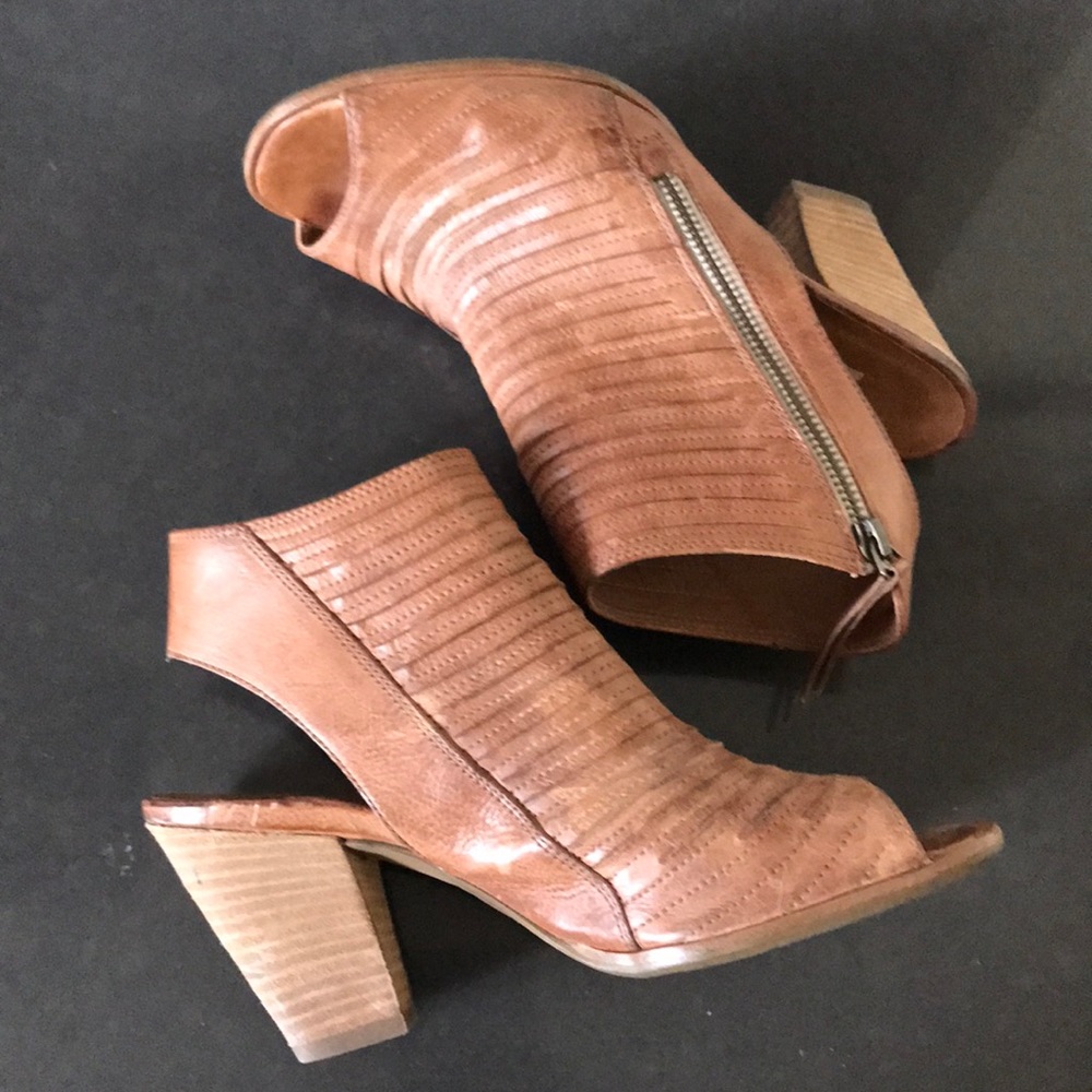 Paul Green Tan Leather Peep-Toe Slingback Heels